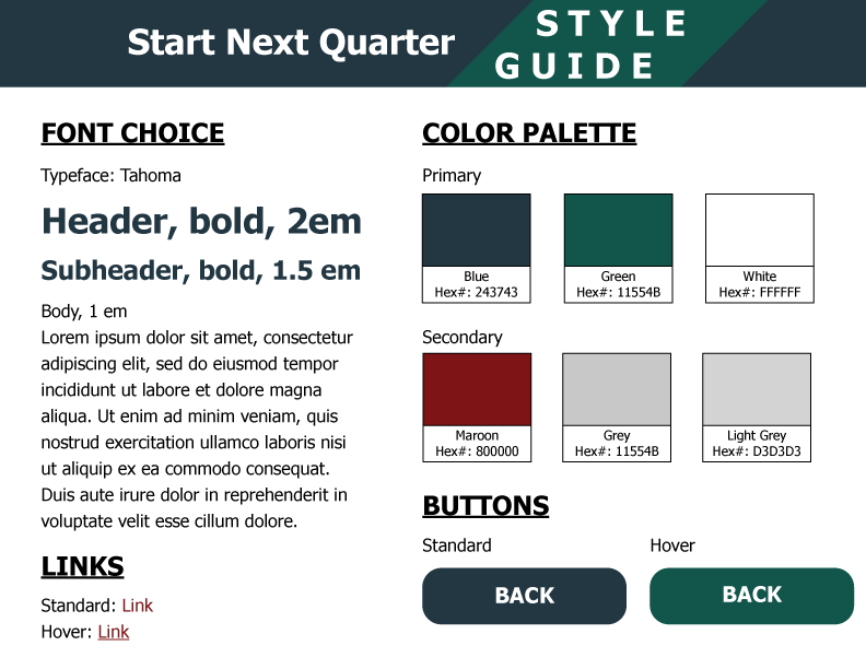 Start Next Quarter Style Guide