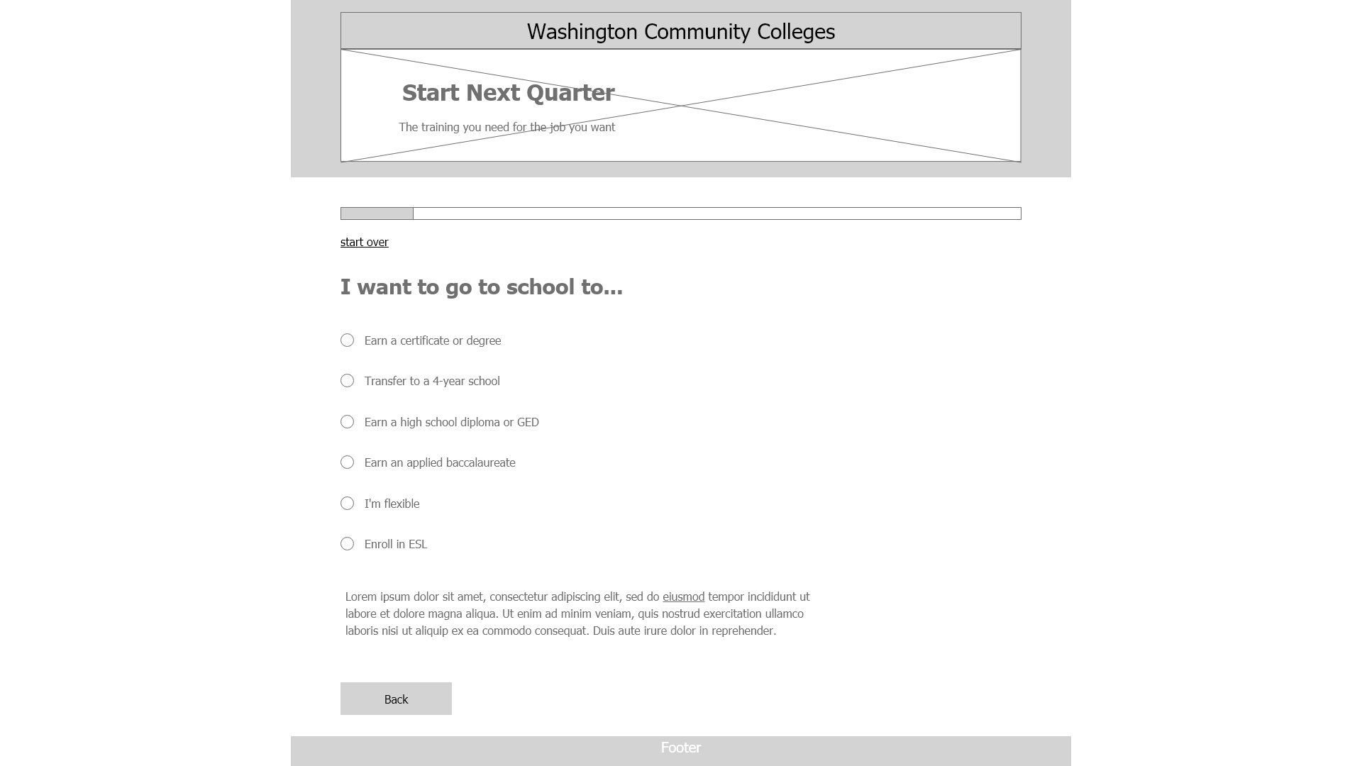 Desktop Questions Page Wireframe